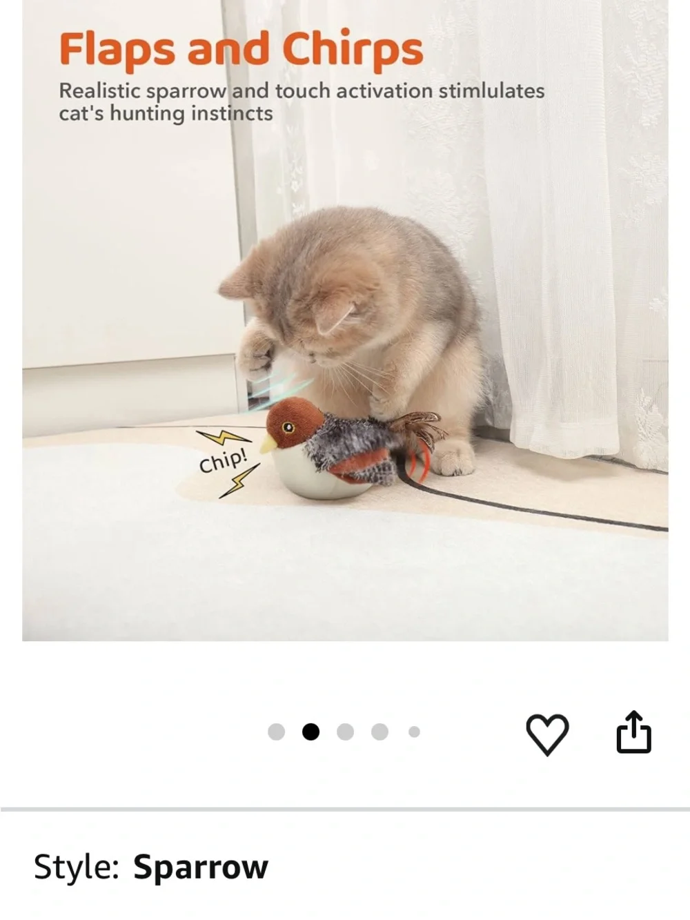 🚘 🆕 Flapping Chirping Sparrow Cat Toy - Brown/White